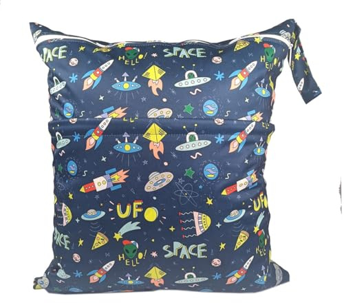 GreatRise 40 × 45 cm Tragbar Groß Wetbag Baby-Windeltasche Wasserdichter Wickeltasche Baby Windel Organizer Nasstasche mit Reißverschluss für Unterwegs Reisen Strandtücher Kindergarten UFO