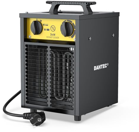 DAHTEC Calefactor Eléctrico 3000W Potenciado - Calentador Portátiles Industriales - Termostato y Protección contra Sobrecalentamiento - Apto para Construcción, Garaje e Invernadero