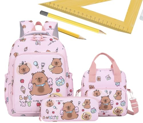 Capybara - Zaino a libro dei cartoni animati, zaino per bambini, custodia per la scuola alla, per ragazze, per bambini, per bambini, per bambini, Colore: rosa., Siehe Beschreibung