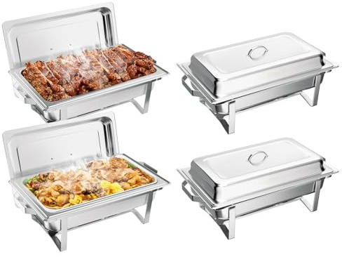 LEADZM Chafing Dish 4PCs，9L Chauffe Plat，Chauffe Plat Buffet en Acier | Banquets, Buffet Libre，Restauration-Couleur Argent