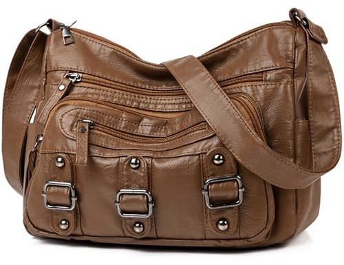 Mabecol Sac à Main Femme en PU Élégant, Sac Shopper Compact, Sac Cabas Rigide PU Imperméable, Sac Bandoulière Ajustable, Sac Épaule Vintage pour Travail Voyage Quotidien Marron