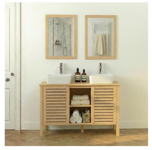 MOB-IN Mueble doble lavabo TALIX sobre patas de roble natural 120 cm