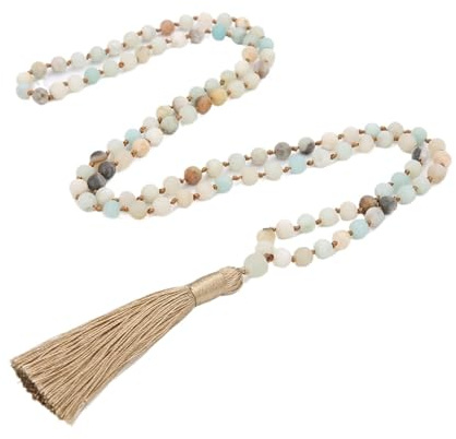 PVUVTNAHW 6 mm Mattle Amazonite 108 Mala Beads Halsband Knotted Rosenkrans Meditation Yoga Bön Japamala Smycken