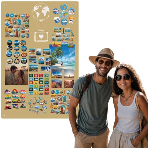 Anwicar Magnettafel für Erinnerungen Koffer Gold 74x49 cm | Magnetisches Stahlboard für Magnete, Fotos und Notizen, Beschreibbar, Montageset inklusive