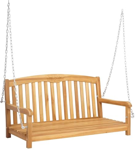 vidaXL Panchina a Dondolo 114 x 61 x 61,5 cm Legno di teak solido, Panchina a dondolo per esterni, arredamento in teak rustico per giardino, seduta beige comoda