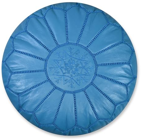 Poufs&Pillows Premium Echt Leder Pouf - Handgefertigt - gefüllt geliefert - Ottoman Sitzsack Fußhocker (Türkis)