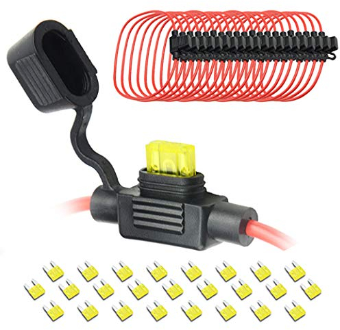 WMYCONGCONG 15 PCS Schwerer Klingen-Sicherungshalter 14 Gauge mit 25 PCS 20AMP-Sicherung für Mini ATM APM Automotive Blade Fuse Verwendung