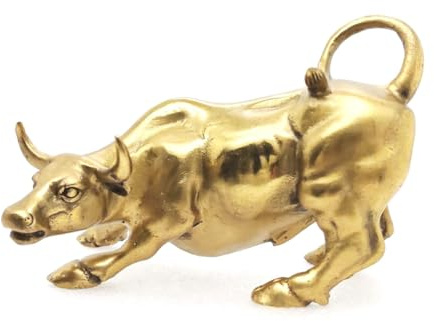 WEALTHCOMING Brass Bull Figur, Wall Street Bull Art Decor, Cow/Ox Figure Statues and Sculptures Home Decor (Small)