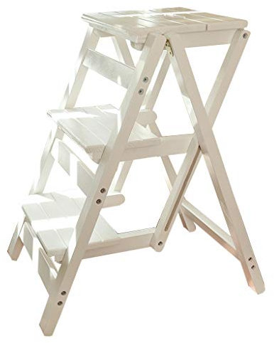 XWZJY Casa Scaletta di Legno Pieghevole Sgabello a 3 gradini con Pedale Largo addensante Multiuso Scaffale di stoccaggio Sedia per Scale, Carico Massimo 150 kg (Colore: Bianco)
