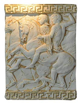 Griechisches Wandbild Wandrelief Mäandermuster Reiterkampf Creme Beige Gold