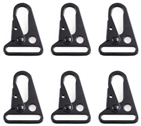 TRIWONDER Tactical Gear Clips Metal Sling Clips Carabiner Enlarged Mouth Keyring Buckle for Paracord, Molle Strap, Belt, Outdoor Activities, Daily Use (Black - 3.2cm - 6 Pcs)