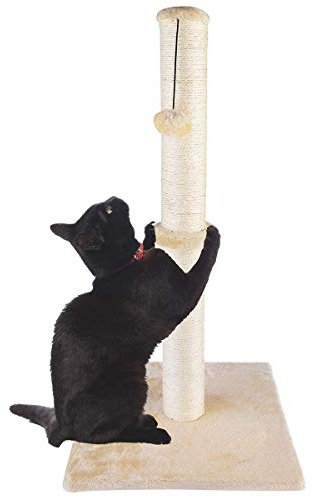 Dimaka 34 Tall Ultimate Cat Scratching Post, Claw Scratcher with Sisal Rope and Covered with Soft Smooth Plush, Vertical Scratch [Full Stretch], Modern Stable Design 34 in Height (Beige V2)