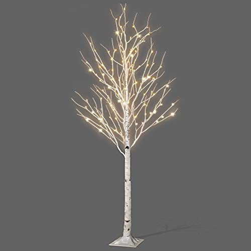 NETTA 6FT Birch Twig Tree with 160 Warm White LED Lights, Auto-Off Timer and 8 Lighting Modes, 3M Power Cable, Suitable for Indoor or Outdoor Use - White