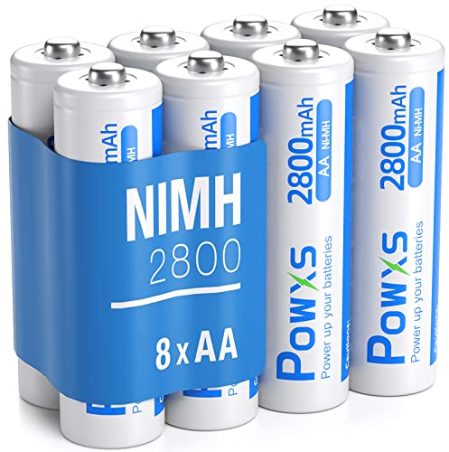 POWXS AA-Batterien Wiederaufladbar 2800mAh 8 Stück - AA Akku NIMH Selbstentladung Hohe Kapazität, 1,500 Zyklen 1,2v Geringe Ohne Memory Effekt Aufladbare Batterien