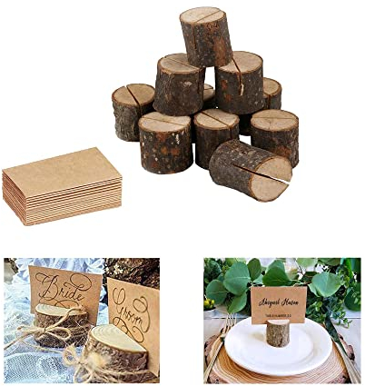 YUEMING 10 Stück Tischkarte Inhaber, Kartenhalter Holz Menükartenhalter mit Kraft-Platz, Hochzeit Platzkartenhalter Memohalter Sitzkartenhalter Tischnummernhalter für Hochzeit Deko
