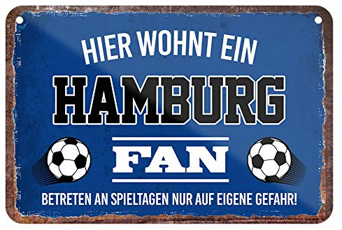 Hamburg Fan Blechschild - Metallschild mit Kordel und Saugnapf - Hängeschild für Fans Ultras Anhänger Begeisterte - Wanddeko Türdeko für Man Cave Jugendzimmer Werkstatt Wohnzimmer - 18x12cm