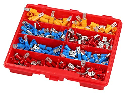 Kalitec Kabelschuh Sortiment 340-tlg Flachstecker Set 6,3 x 0,8 mm | Teilisolierte Flachsteckhülsen 0,25–6 mm&sup2;, Crimpverbinder für KFZ, Auto & Werkstatt, 340-teilig im Sortimentskasten