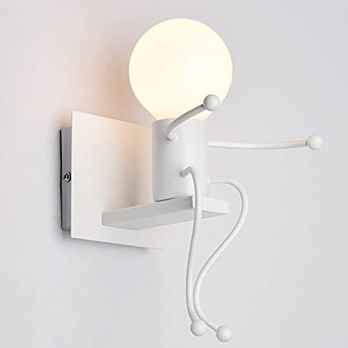 Humanoid creative applique da parete moderna arte decorativa faretti murali industriali lampada max 60W E27 Lampadina per camera da letto camera dei bambini corridoio ristorante scale (Robot Blanc)