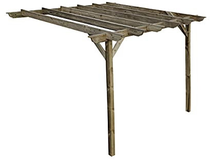 Wooden Garden Lean-to Pergola Kit - Longhorn Design Wall-Mounted Shade Gazebo (4.2m x 4.8m, Rustic Brown)
