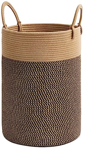 Tall Laundry Hamper Large Slim Wicker Laundry Basket with Handle Dirty Clothes Basket Jute Rope Basket for Blankets Toy Towel Sheets Bedding Storage in Laundry Room, Bathroom 50 cm Black