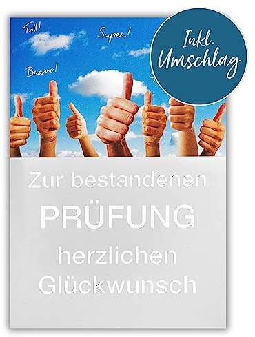 bsb Karte zur bestandenen Prüfung 11,5 x 17,0cm - hochwertige Herzlichen Glückwunsch Karte mit Daumen hoch Motiv & Umschlag - Prüfung bestanden Karte - Glückwunschkarte zu jedem Anlass