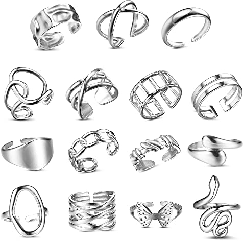 LOLIAS Edelstahl Knöchelringe Set - Stapelbare Offene Daumenringe für Damen - Minimaler Trendiger Fingerring in Silber