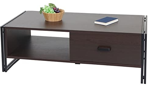 Mendler Couchtisch HWC-A27, 41x120x60cm Metall MDF - Dunkelbraun | Beistelltisch, Wohnzimmertisch, 3D-Struktur