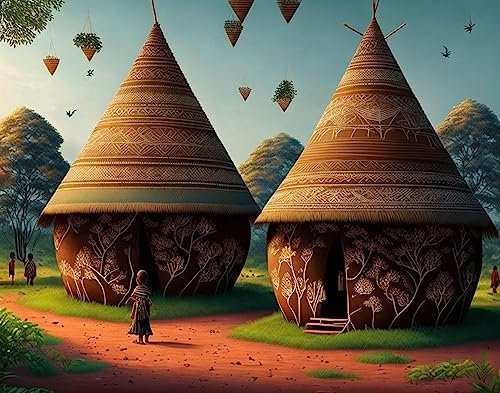 AgaaTi Opera D'Arte Su Tela Stampa Immagine Capanne alberi bambini madri per decorazioni per la casa 60x90cm