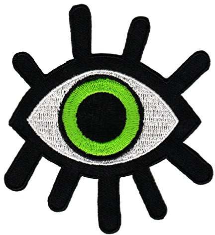Auge Grün Aufnäher zum aufbügeln oder aufnähen Bügelbild Aufbügler für Kleidung gestickter Bügelpatch Applikation Wimpern Patch Größe 7,3 x 8,6 cm