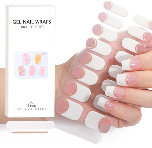 Semi Cured Gel Nail Strips, 16pc uv gel nail stickers, Soft Self-Adhesive Long Lasting Uv Nails Gel Nail Stickers,Quality Gel Nail Polish Strips Require UV/LED Lamp