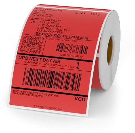 YIKIADA Rot Thermo-Etikett Vinyl 150 × 100 mm Rolle Perforierte Selbstklebend Thermodirekt Aufkleber Wasserdicht Versandetikette für Barcode QR Code 250 Stück