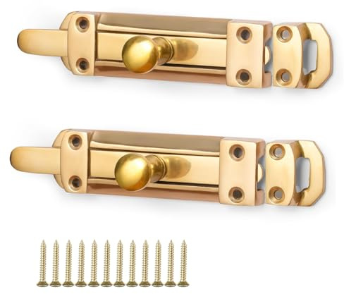 Pack of 2 Polished Chrome Sliding Door Lock 150mm Polished Chrome Door Bolt – Surface Mounted Sliding Door Lock for Internal Doors (Brass, 150mm)
