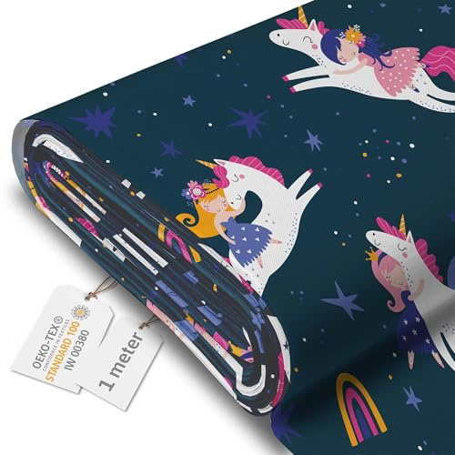 DreamRoots Markisenstoff Meterware, Unicorn in the Sky, 1 m | Oxford Segeltuch wasserdicht, Polsterstoff, 220 g/m² 600D, 160 cm breit, Kinderstoff, für Deko & Nähen