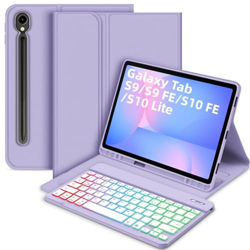 Bettdow für Samsung Galaxy Tab S10 Lite/ S10 FE 10,9 2025 Tastatur Hülle, QWERTZ Layout Abnehmbarer Beleuchtete Tastatur mit Hülle für Galaxy Tab S10 FE 10,9 Zoll/ S9 FE 10,9 Zoll/ S9 11 Zoll, Lila