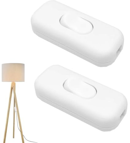 2PCS White Light Double Pole Inline Switch 250V 6Amp for 2 or 3 Core Round or Flat Wire - Home, School, Office Desk Lamp/Light/Bulb