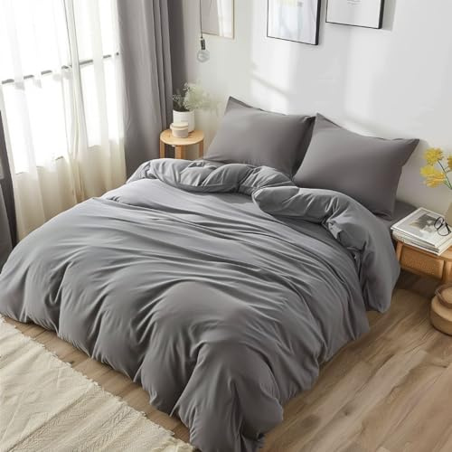 Dreamzie - Juego de Cama de 4 Piezas, Funda nordica Cama 150, Sábana Bajera de 160x200 cm y 2 Fundas de Almohada de 65 x 65 cm, Color Gris, para Cama Doble, 100 Hilos/cm2 de Microfibra, Oeko-Tex