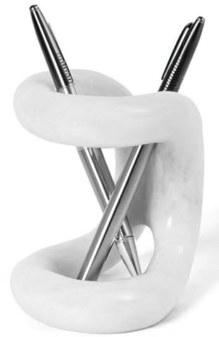 SPESHSTONES Marmor-Stifthalter für den Schreibtisch, 10,16 cm, handgefertigter weißer Stein, Make-up-Pinselhalter, Zahnbürstenhalter, Schreibtischzubehör und Arbeitsplatz-Organizer für Zuhause, Schule