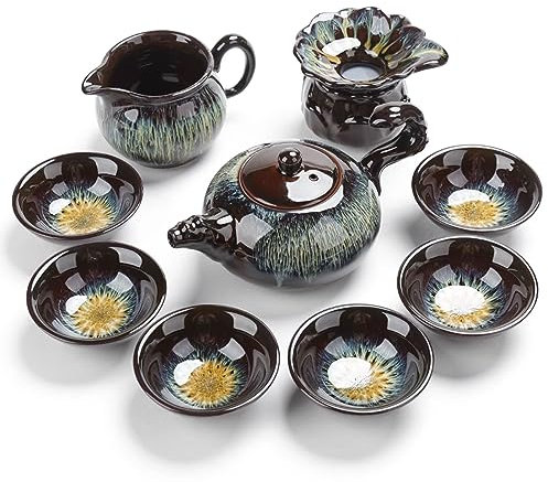XaEjNzwDT Tetera marroqui teteras para te Juego de te Juego de té de cerámica Kung Fu, Juego de Caja de Regalo de Taza de té de Tetera para el hogar(Color:H,Size:)