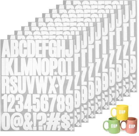 JJUNW10 Blatt Buchstaben Zahlen Aufkleber Kit, 5cm Zahlen Buchstaben zum Aufkleben, Selbstklebend Wasserfeste Vinyl Alphabet Nummer Sticker für DIY Scrapbook Kunsthandwerk Karte Grußkarte(Weiß)