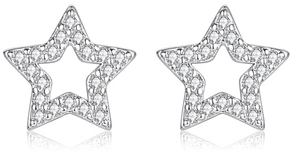 Estrellique 925 Sterling Silber Ohrstecker, Zirkon Klein Stecker Ohrringe, Hohl Herz/Stern Ohrstecker für Damen Mädchen, Hypoallergen Knorpel Schlafen Ohrstecker, 8mm Silber/Rosegold/Gold Ohrstecker