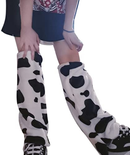 Pjeghbvop Damen Winter Plüsch Beinstulpen Kuh Leopard Print Fußsocken