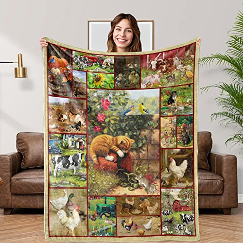 fifbird Bonita manta de animales de granja, manta de franela suave y mullida para sofá, cama, manta decorativa de granja, regalos para adultos y niños, manta para todas las estaciones, 60 x 50