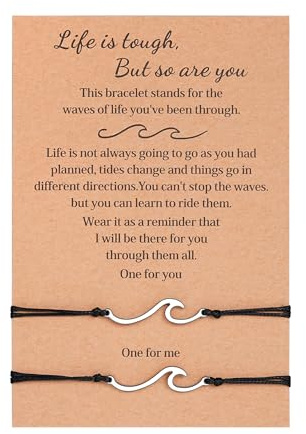 morniface Gifts for Women/Teens, The Waves of Life I'll Through with You, Inspirational Gifts for Women,Pinky Pomise Distance Matching Bracelets (D:Wave)