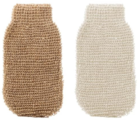 SGERUFZ 2 Pcs Guanto esfoliante in iuta Scrub corpo naturale Guanto di crine vegetale Guanto da bagno Adatto a tutti i tipi di pelle Massaggio corpo spa Esfoliazione intensa