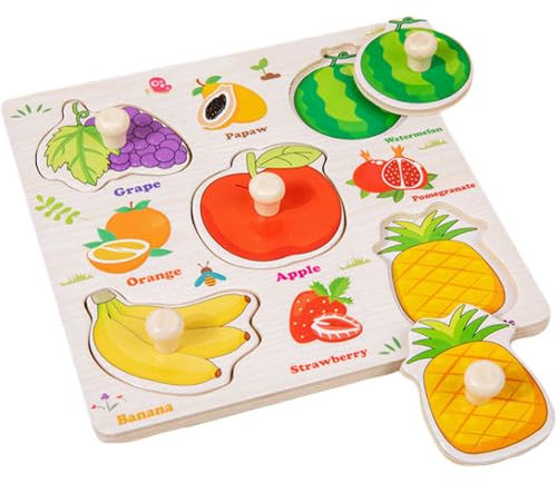 Steckpuzzle Kinder Holzpuzzle Montessori Holzspielzeug Greifpuzzle Steckpuzzle Holz ab 3 Jahr Kinder Sortierspiel Motorikspielzeug Lernspielzeug Ideales Holzpuzzle für Kindergeschenke (Früchte)