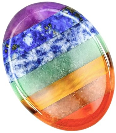 Chakra Heilstein Daumenstein gegen Angst – 7 Chakren Kristalle, Polierter Naturstein Handschmeichler, Bunter Palmstein für Meditation, Stressabbau & Spirituelle Geschenke – Yitco