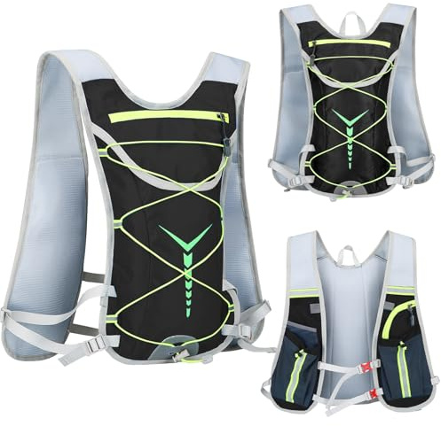 Running Backpacks, Lightweight Hydration Vest Daypack with Adjust Chest Straps Compatible with 3L Water Bladder, Breathable Reflective Insulation Pack for Women Men Hiking Cycling (Black, Adults)