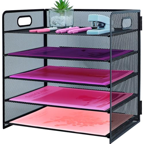 ideallife Briefablage mit 5 Ebenen, mit Griff, Metallgitter, Schreibtisch-Organizer mit verschiebbaren Ablagen, Papiersortierer, Schreibtisch-Organizer für Zuhause, Büro, Schule, Schwarz