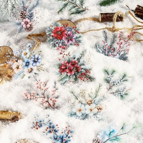Myhiju Blumen Zweige Blätter Scrapbook Sticker Aesthetic Baumzweig Blume PET Aufkleber Scrapbooking Sticker Journaling Zubehör - Natur, Botanisch, Bunt, für Papier, Kunststoff, Metall - 120 Blatt