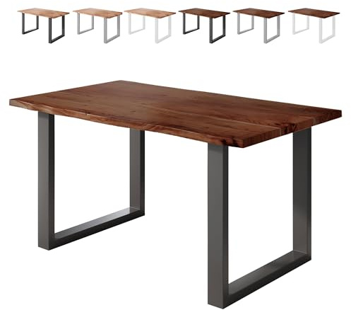 Loreno Esstisch 160×85×77cm Vento Akazie Nussbaum – U-Gestell Schwarz | Massiver Akazienholztisch nussbaumfarben mit 26mm starker Tischplatte – Perfekt für Esszimmer und Küche